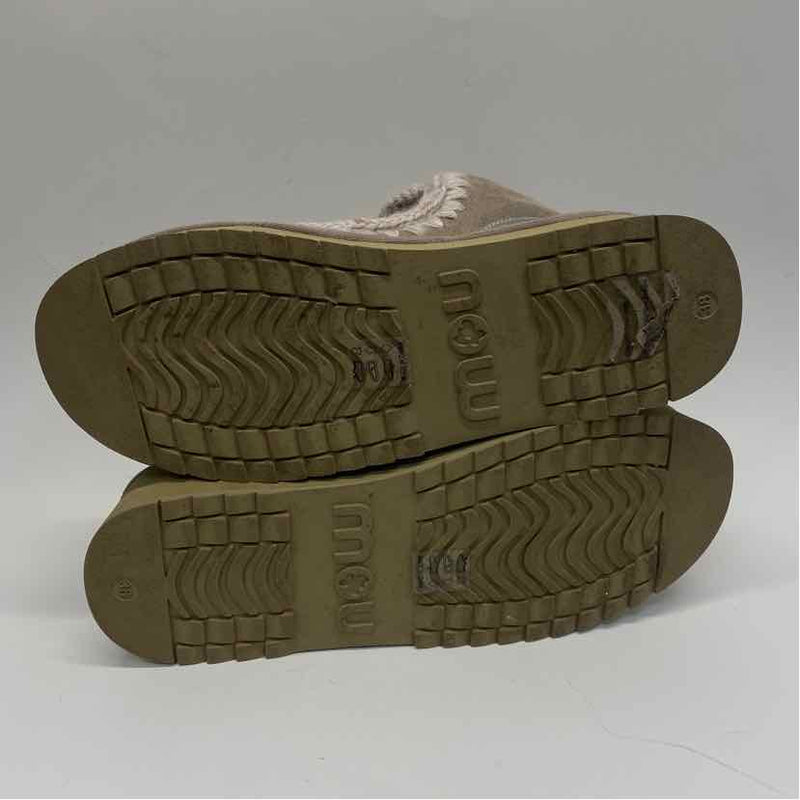 Mou Size 38-7.5 Women's Beige Shimmer Crochet Platform Booties