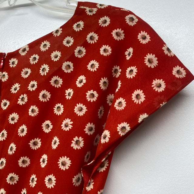 Yumi Size M-8/10 Women's Red-Multi Floral Cap Sleeve Dress