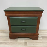 Side Table  Brown-Green Solid Wood 2 Drawers
