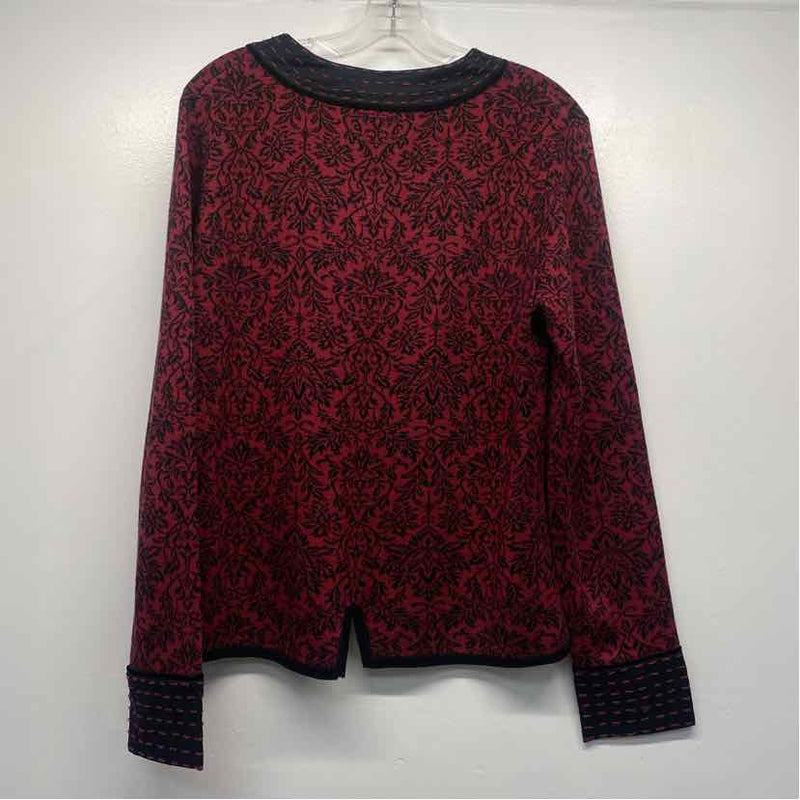 Icelandic Size L Women's Red-Black Pattern Button Up Sweater