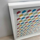 Framed geometric 3D Wall art piece - colorful hexagonal cube motifs