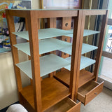 Sauder Brown Wood Shelf w Frosted Glass Shelves