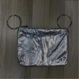 Olga Berg Silver Mesh Shimmer Clam Shell Clutch