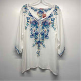 Johnny Was Size S Women's White-Multicolor Embroidered 3/4 Sleeve Blouse