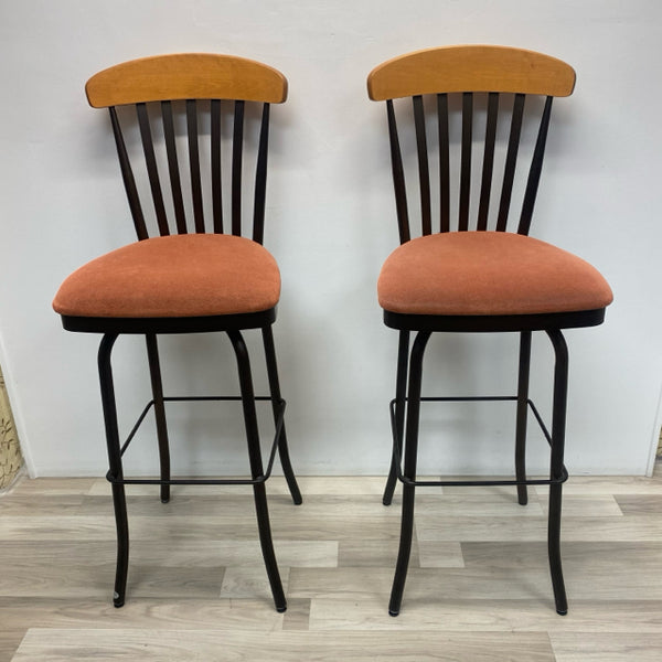 Amisco Swivel Coral- Black Metal-Wood Bar Height Stool