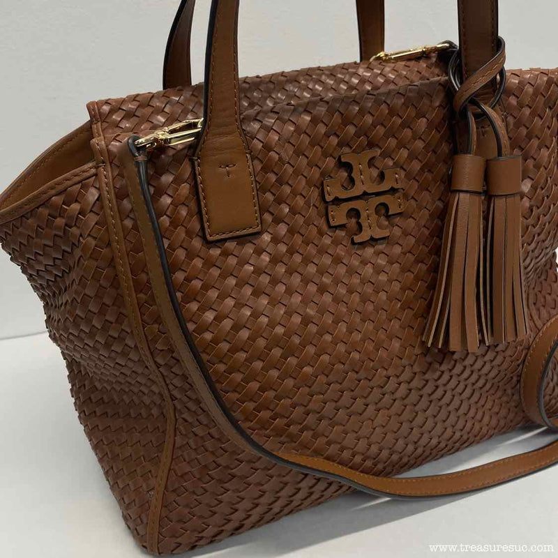 Tory Burch Brown Woven Leather Tote Handbag