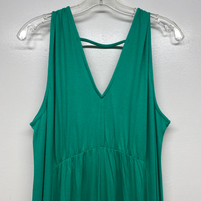 Soft Surroundings Size L Women's Green Solid Maxi-Sleeveless Dress