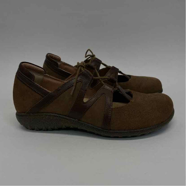 Naot Size 38-7.5 Women's Brown Color Block Lace Up Flats