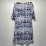 Tart Size M Women's Blue-White Pattern Shift Short Sleeve Dress