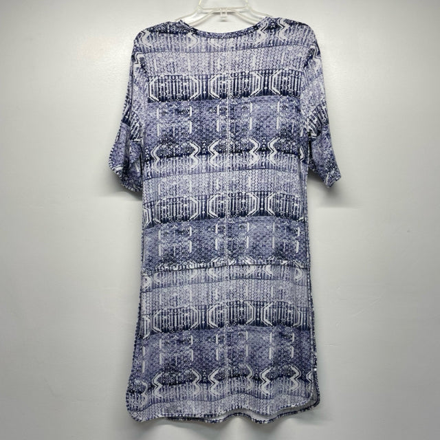 Tart Size M Women's Blue-White Pattern Shift Short Sleeve Dress