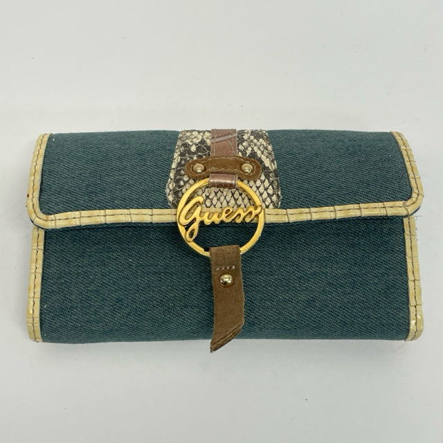 Guess Green-Tan Denim Wallet