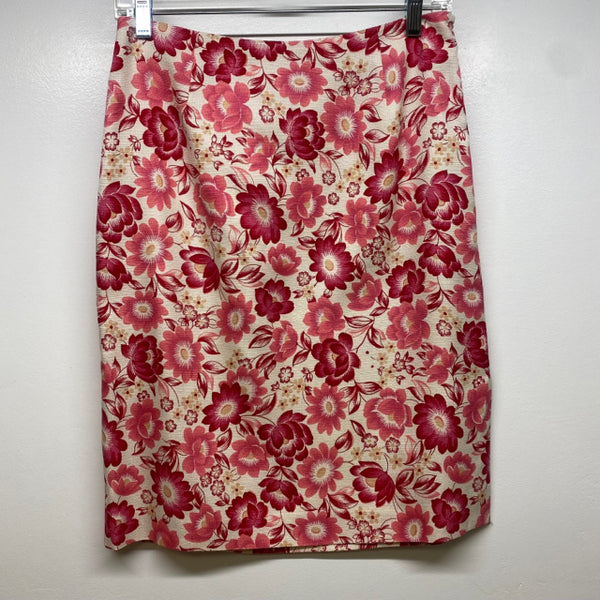 Ann Taylor Loft Women's Size 6 Pink-White Floral Pencil-Knee Skirt