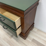 Side Table  Brown-Green Solid Wood 2 Drawers