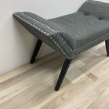 Gray bench silver nailhead trim and black solid wood legs