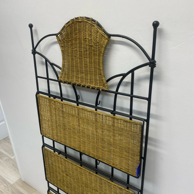 Folding Black-Tan Metal- Wicker Baker's Rack