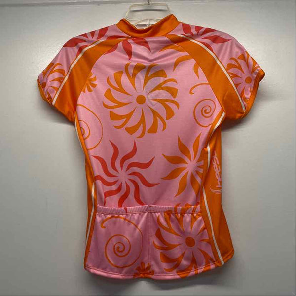 Shebeest Size XS Women's Orange-Pink Pattern Short Sleeve Activewear Top