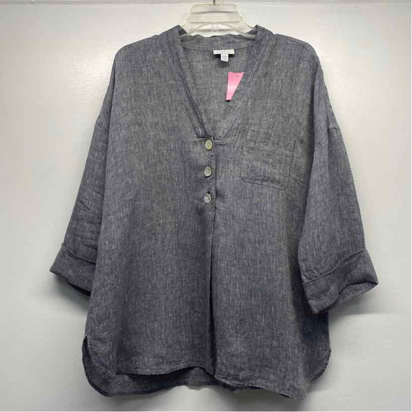 Pure Jill Size L Women's Gray Tweed Button Neck 3/4 Sleeve V Neck Blouse