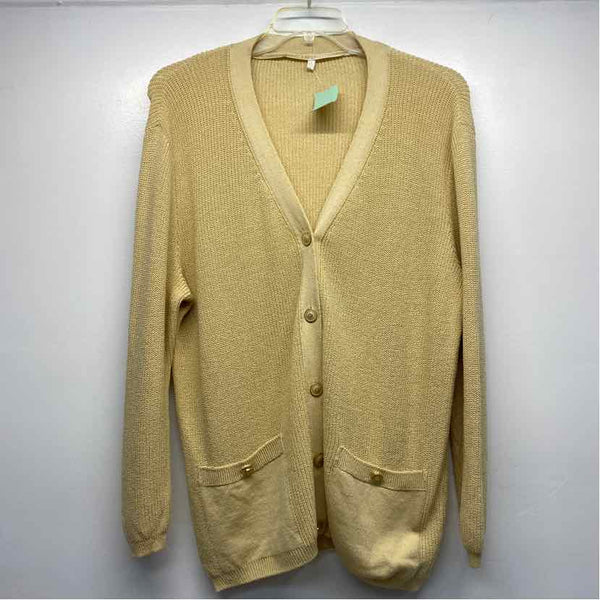 St. John Size M Women's Gold Solid Button Up Sweater