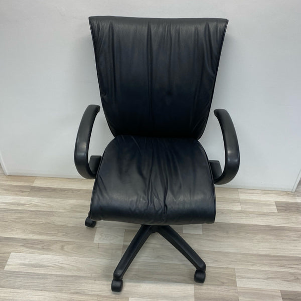 Black Faux Leather Solid Arm Adjustable Executive Office Chair