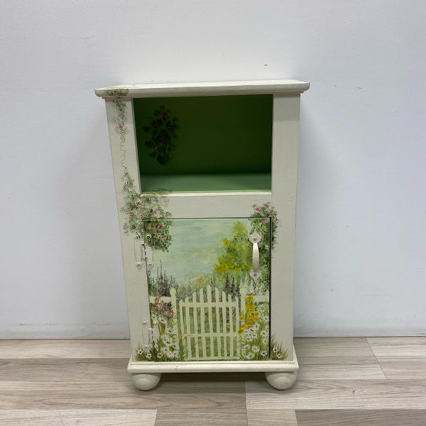 Handpainted White-Multicolor Wood Small Cabinet