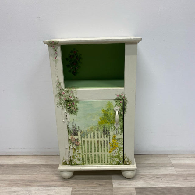 Handpainted White-Multicolor Wood Small Cabinet