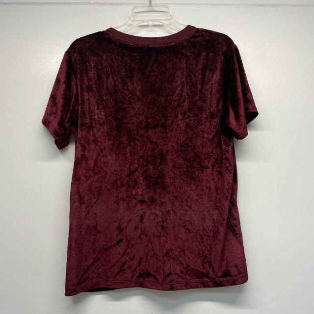 Michael Stars Size L Women's Burgundy Solid V Neck Short Sleeve Top