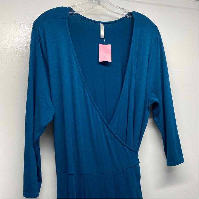 Sivana Size Xl Women's Teal Solid 3/4 Sleeve Maxi-Wrap Dress