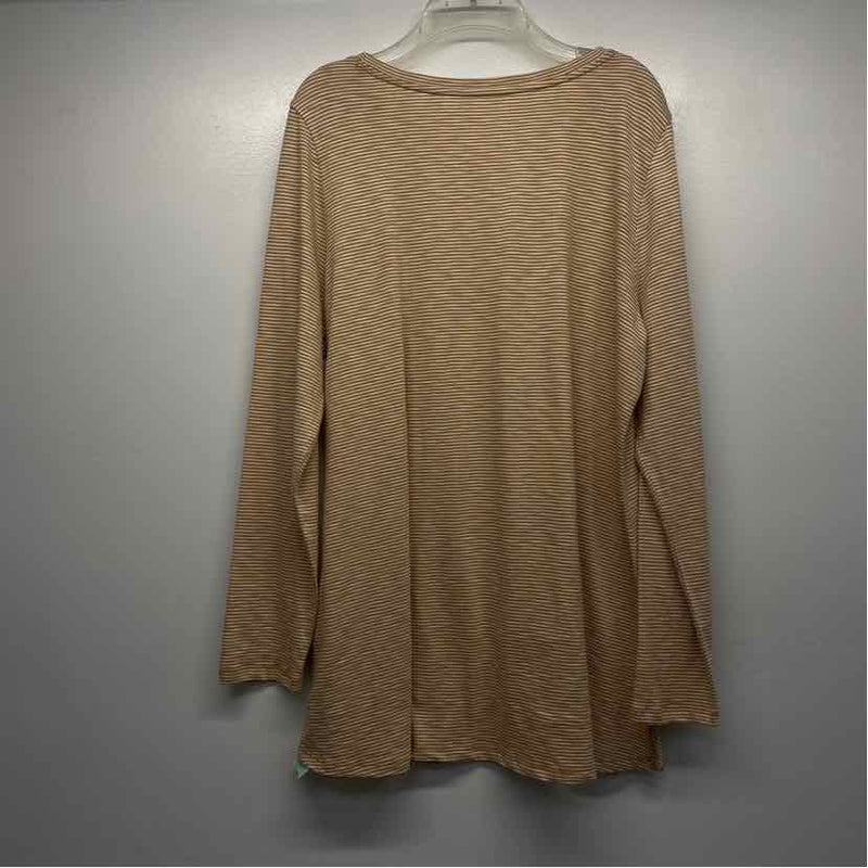 Soft Surroundings Size Xl Women's Brown-White Stripe Crew Neck Long Sleeve Top