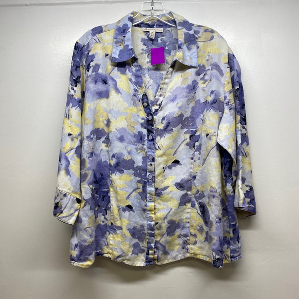 JM Collection Size 20-2x Women's Purple-Multicolor Floral Button Up Blouse