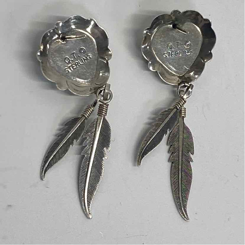 Silver-Multicolor Sterling Silver Heart Shape Southwestern Earrings