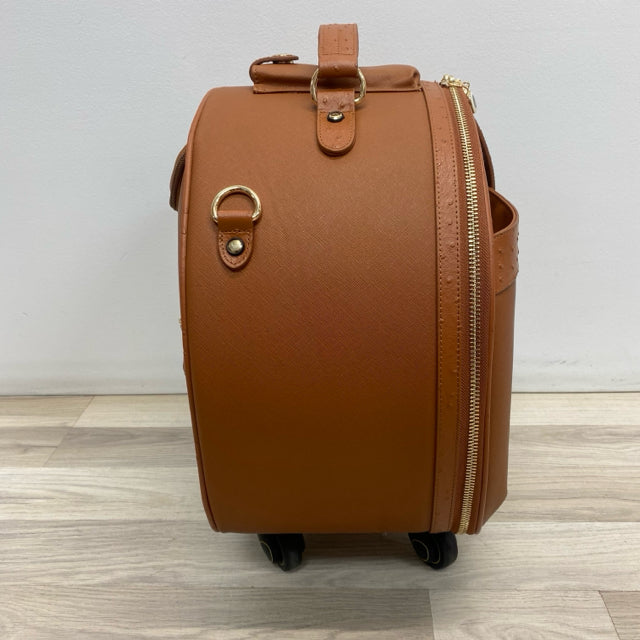 Smart Birdy Cognac Faux Leather Solid Round Suitcase