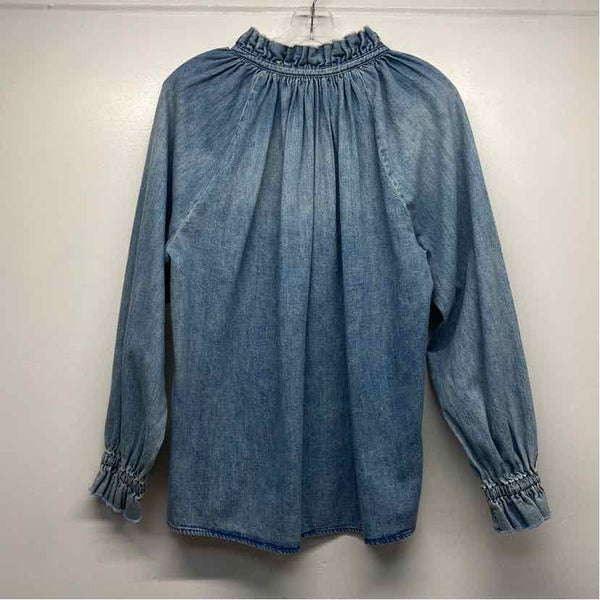 Citizens of Humanity Size S Women's Light Blue Washed Mock Neck Blouse