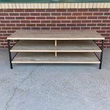 3 Level Beige TV Stand With Black Metal Frame