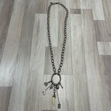 Uno de 50 Gray Metal Chain Necklace w Multiple Charms on Large Oval Ring