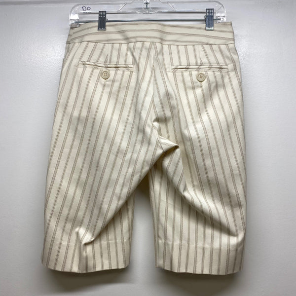 Karen Kane Women's Size 2 Cream-Brown Striped Bermuda Shorts