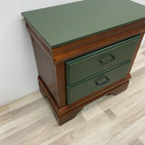 Side Table  Brown-Green Solid Wood 2 Drawers