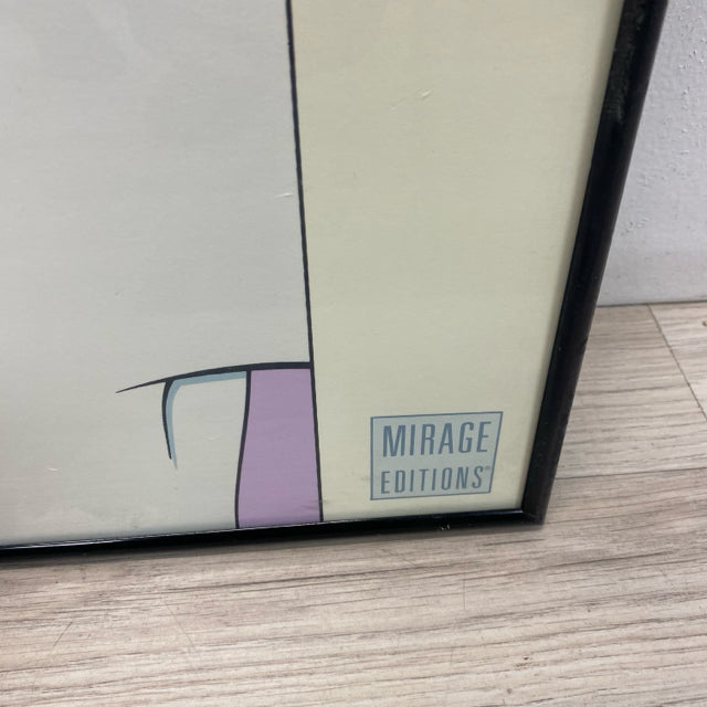 Framed Print of Woman with Long Green Earrings by Patrick Nagel