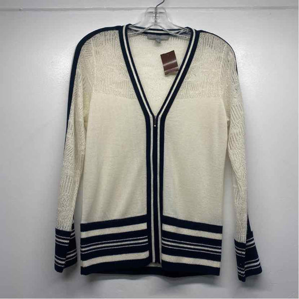 Neiman Marcus Size S Women's Navy-White Color Block Cardigan Sweater