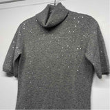 Pure Amici Size S Women's Gray Embellished Turtle Neck Short Sleeve Top