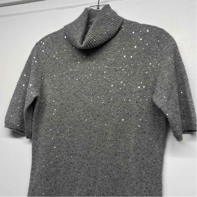 Pure Amici Size S Women's Gray Embellished Turtle Neck Short Sleeve Top