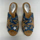 Dezario Size 38-8 Women's Blue-Tan Pattern Wedge Sandals