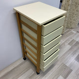 Rolling Off White Cabinet with wood Frame