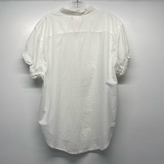 Xirena Size L Women's White Solid Button Up Short Sleeve Top
