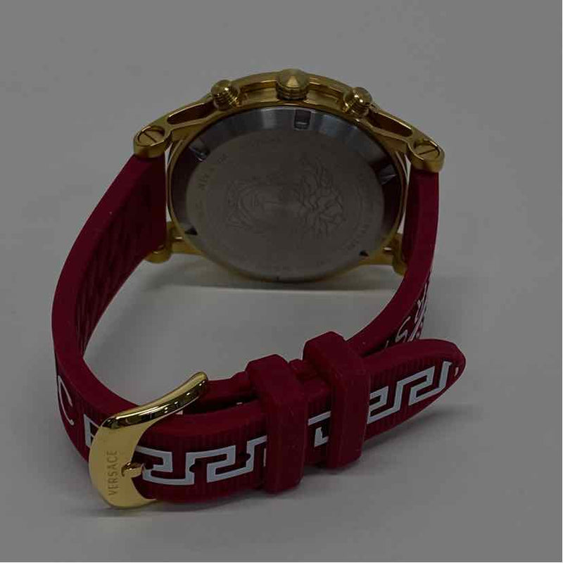 Versace Gold-Red Signature Stainless Steel Round Watch