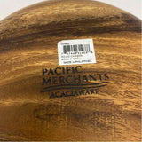 Made in Phillippines Round Brown Acacia Wood Calabash Salad Bowl w Serving Tongs