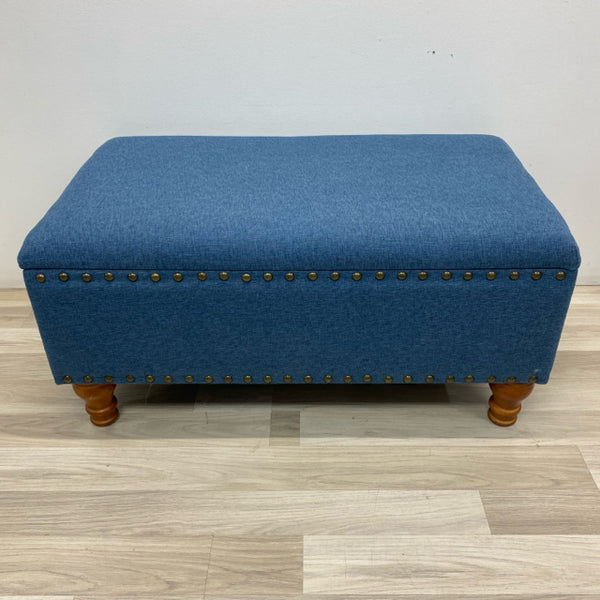 Blue Fabric Studded Storage Ottoman