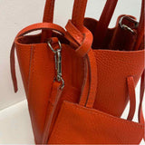 Made in Italy Orange Leather Pebbled Satchel Handbag