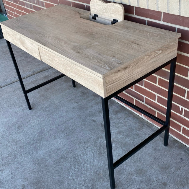 Light Brown Wood-Metal 2 Drawer Desk