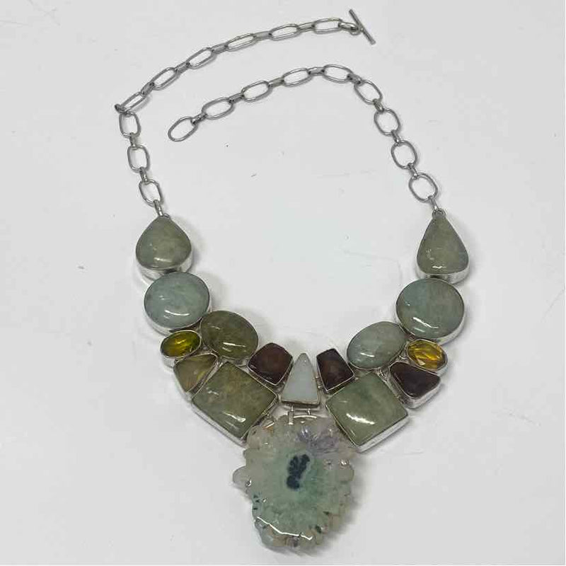 Multistone with center Amethyst Stalactite Flower slice pendant