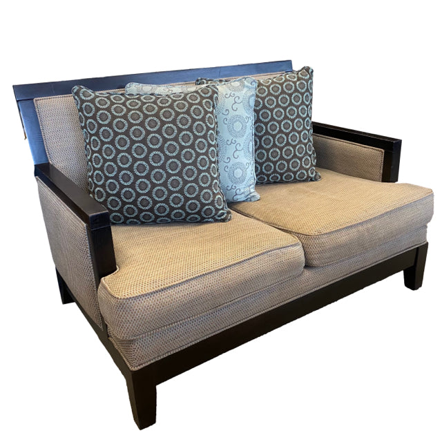 Tan-Multi Wood-Fabric Tweed Wood Frame Loveseat